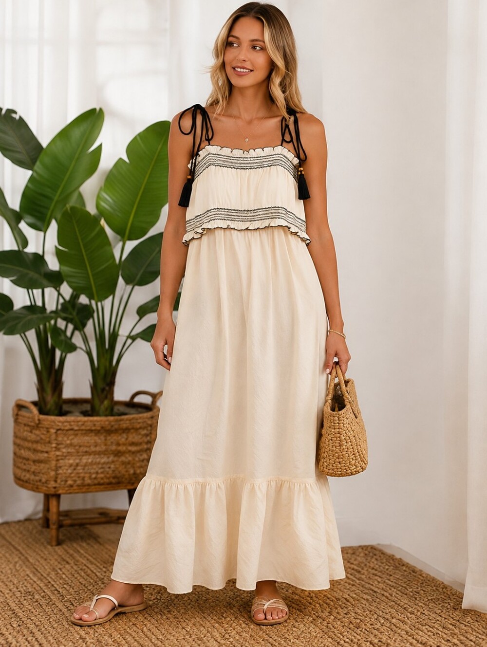 The Good Journey Ivory Embroidered Tiered Maxi Dress M A-295